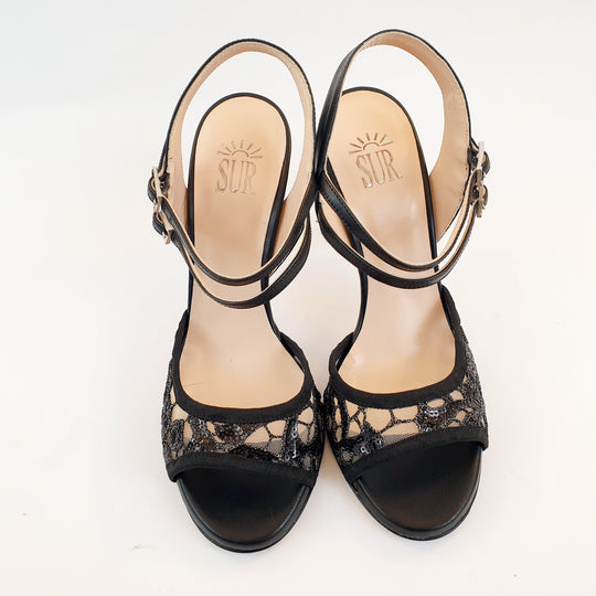 FRIDA Sequin Net Embroidery Black Heel 10