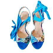 PALOMA Satin Blue Flowers Heel 8 BO